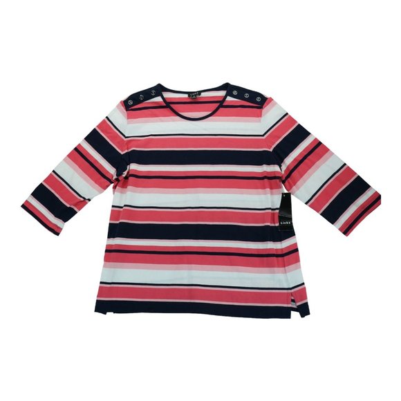 Links‎ 1x Stripped Pull Over criss cross Short Sleeves NWT - Picture 1 of 5